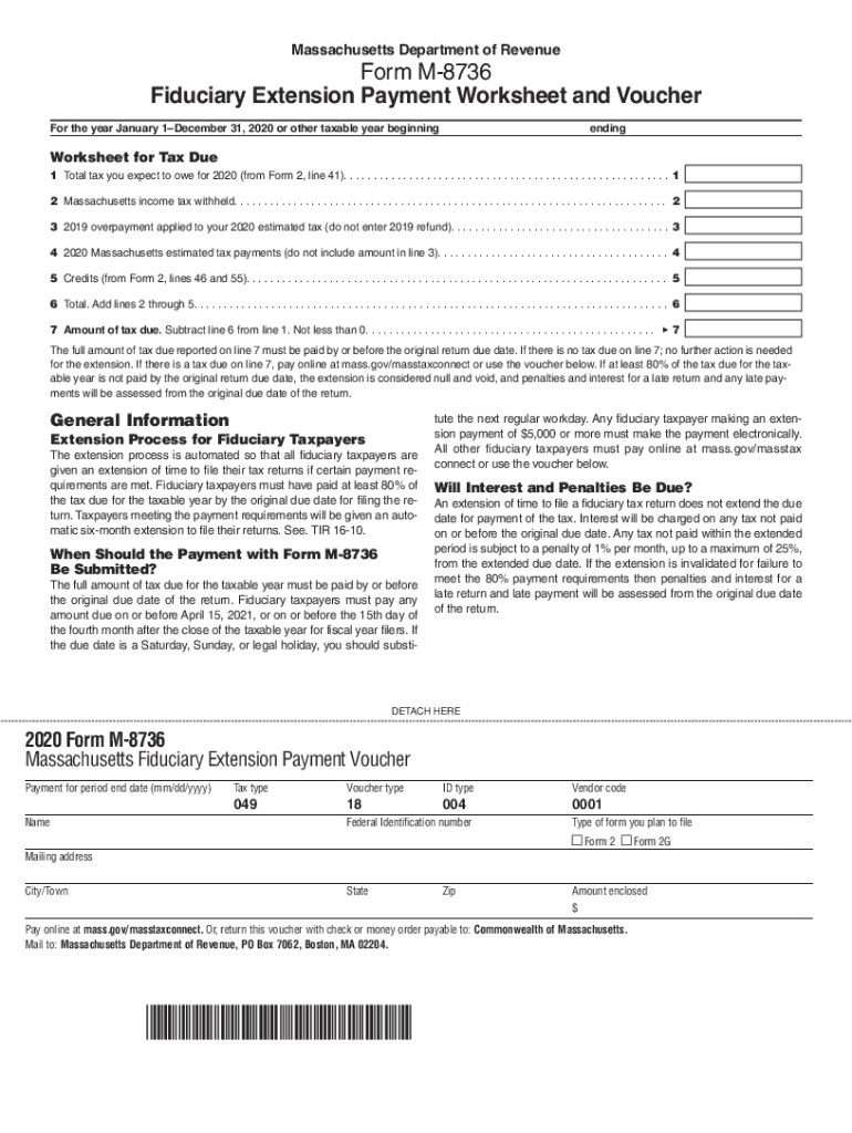  Massachusetts Department of Revenue Form M 8736 Fiduciary or 2020