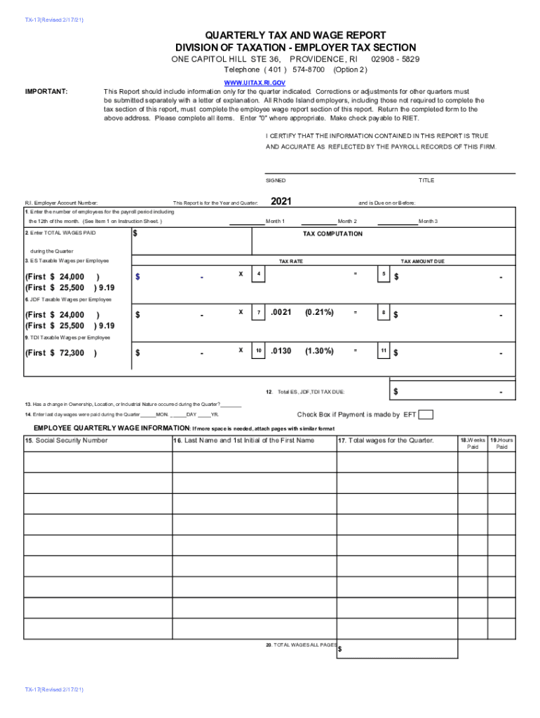  Form Tx 17 Quarterly Tax and Wage Report Division of 2021