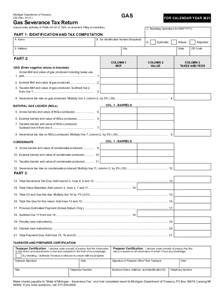  382, Gas Severance Tax Return Michigan Gov 2021-2024