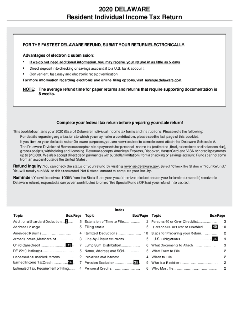  Personal Income Tax Forms and Instructions Delaware 2020