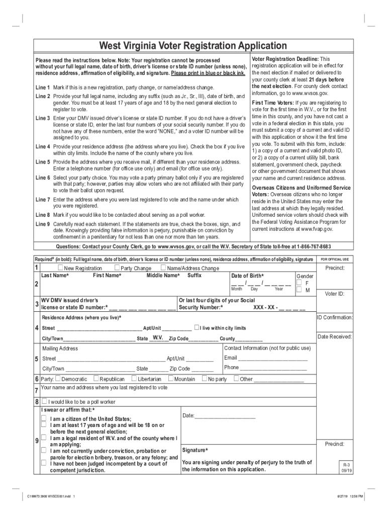 West Virginia Absentee Ballot Application WV Secretary of  Form