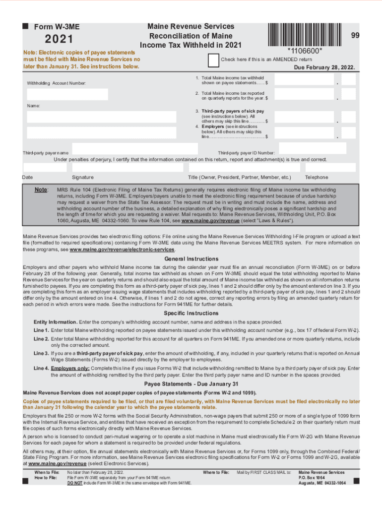  Maine Revenue Services Form 941ME 99 2021