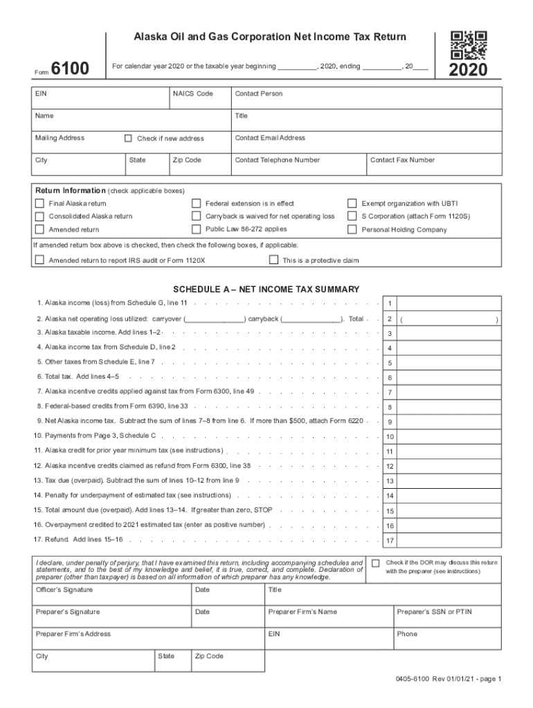  Alaska Form 6100 Oil and Gas Corporation Net Income Tax 2020