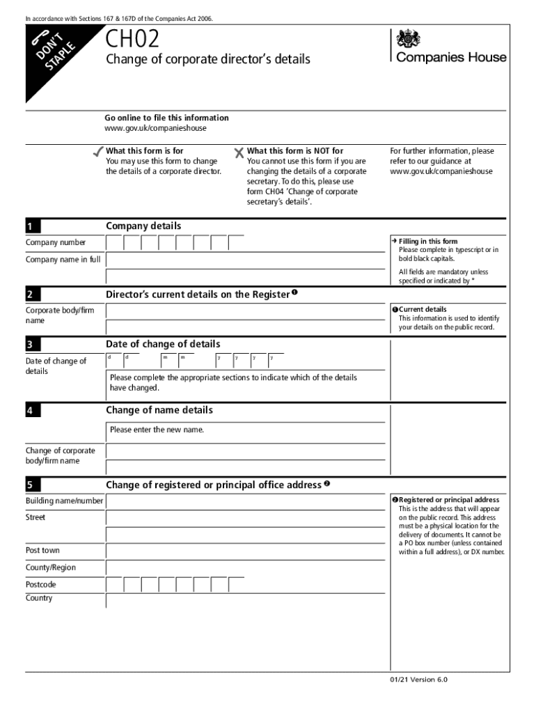 Companies House Change Details  Form