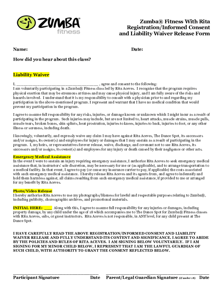 Fitness Liability Waiver Release  Form