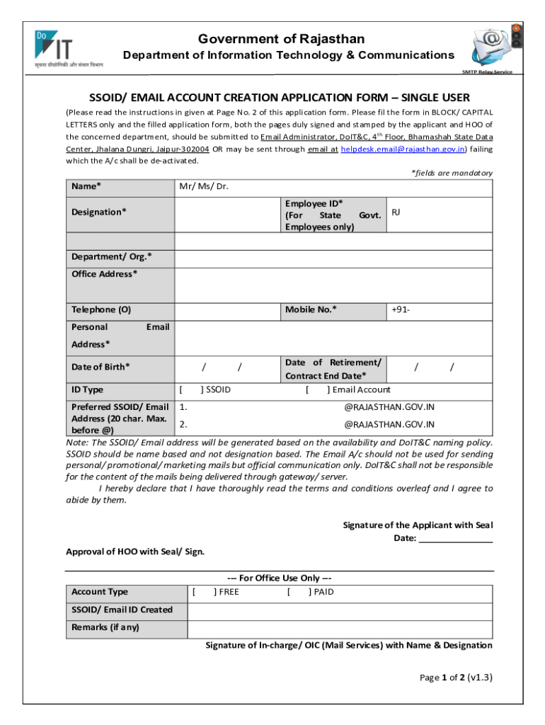 Sso ID Creation Form PDF