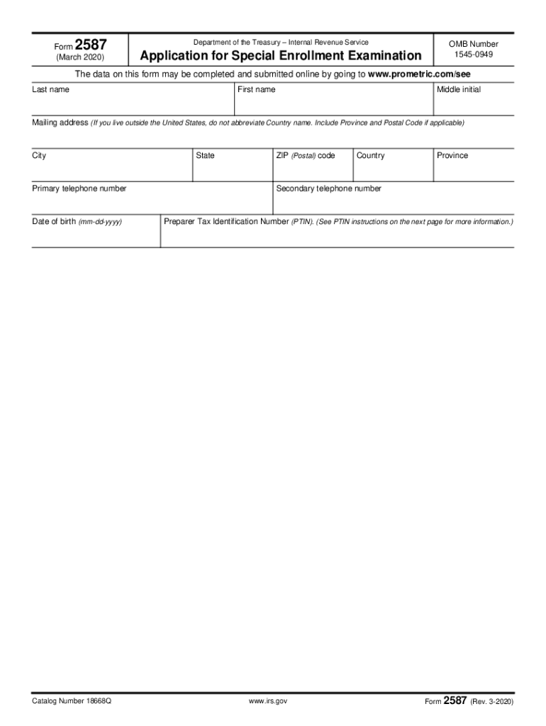  Form 2587 Rev 3 Application for Special Enrollment Examination 2020