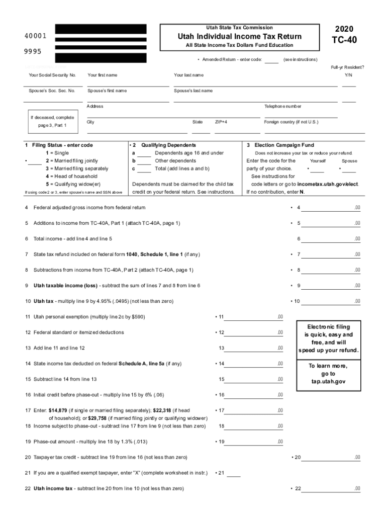  Utah TC 40 Individual Income Tax Forms Forms & Publications 2020