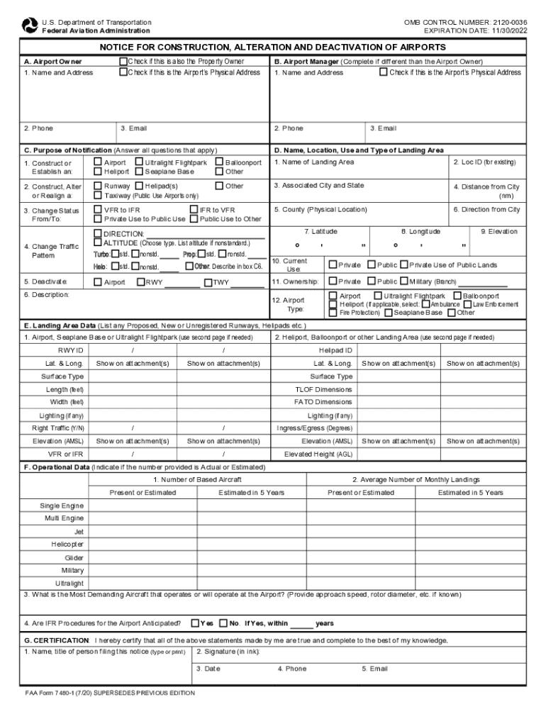 Fillable Online Faa Department of Transportation Federal Aviation  Form