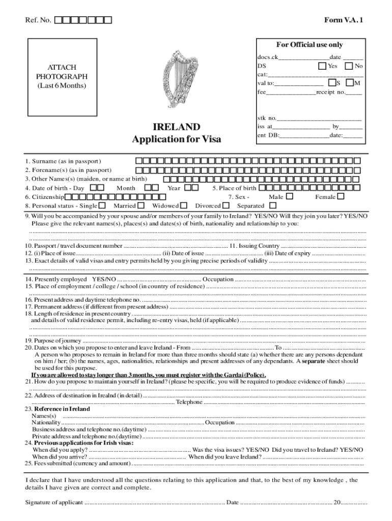 Ireland Visa Application Form Download PDF File Online