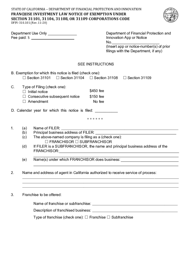  Franchise Investment LawThe Department of Financial 2020-2024