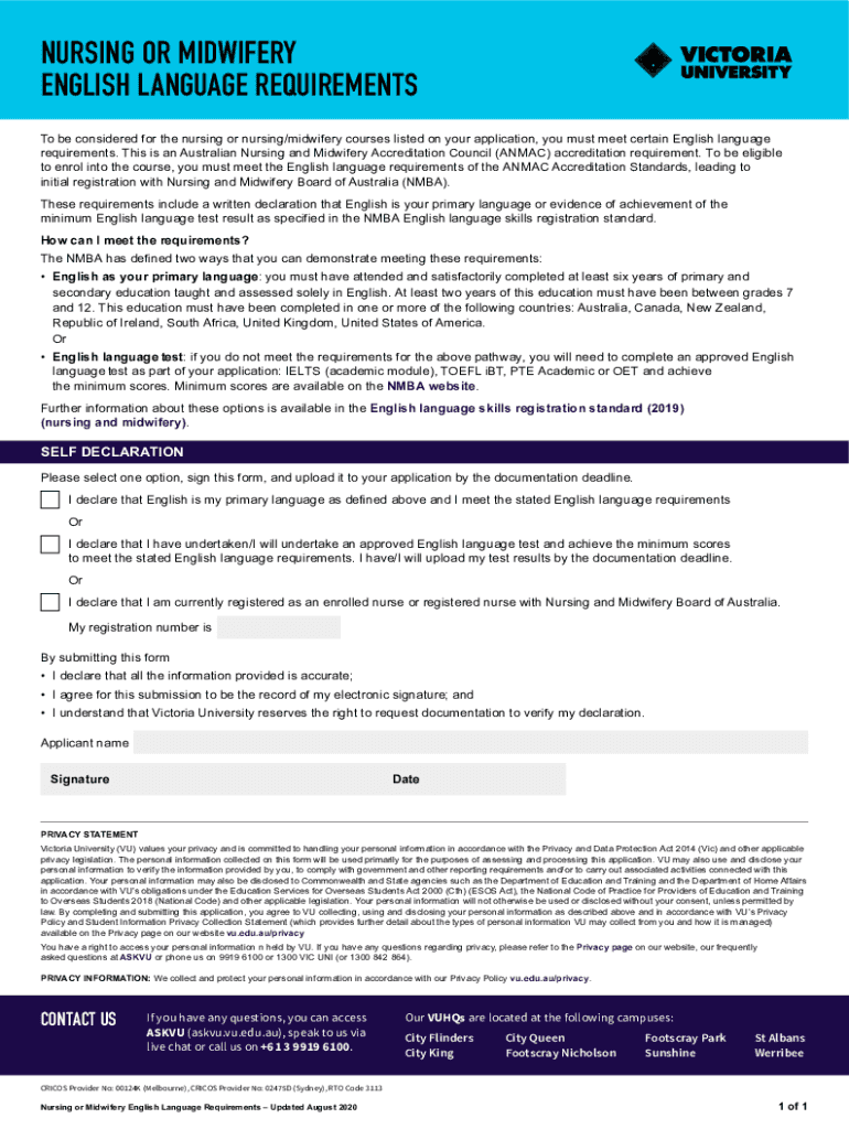 English Language Declaration Form Vtac