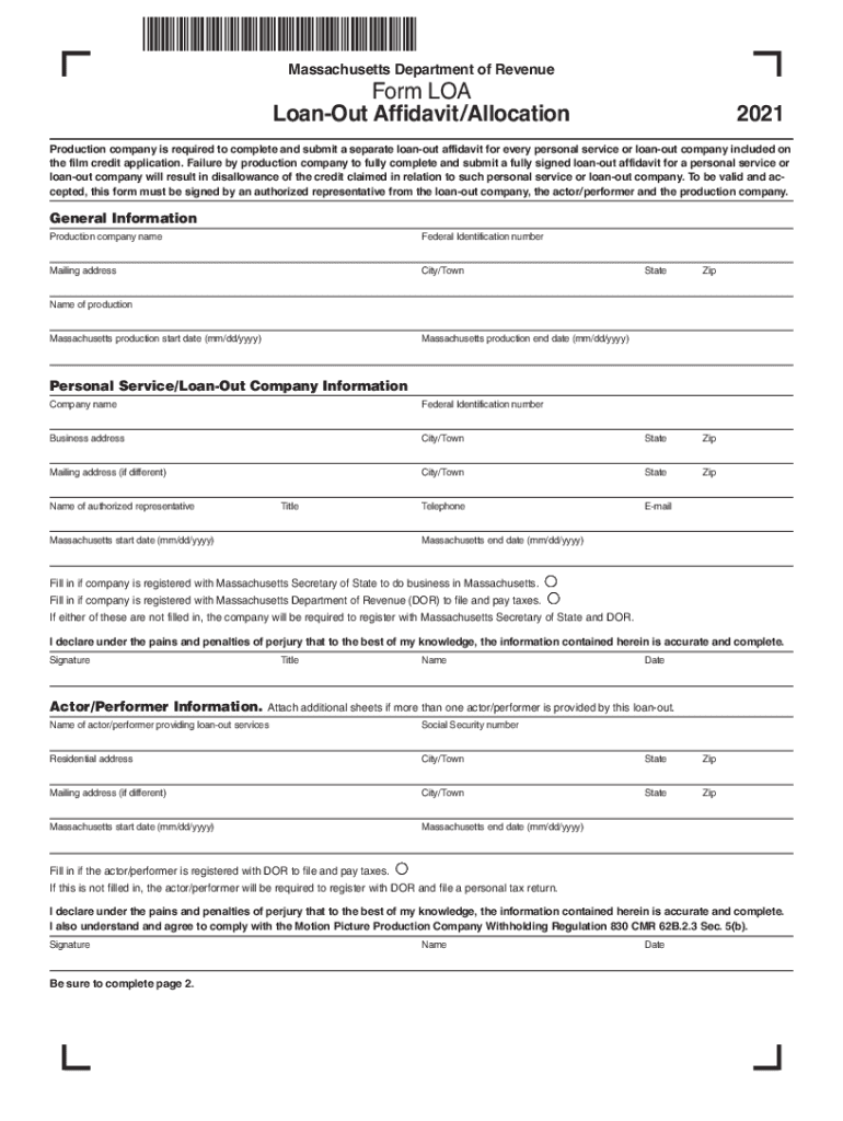 Massachusetts Department of Revenue Form LOA Loan Out