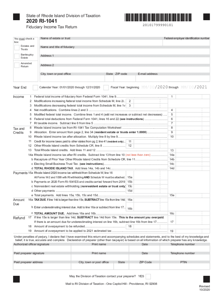  Fiduciary Income Tax Forms Rhode Island Division of Taxation 2020