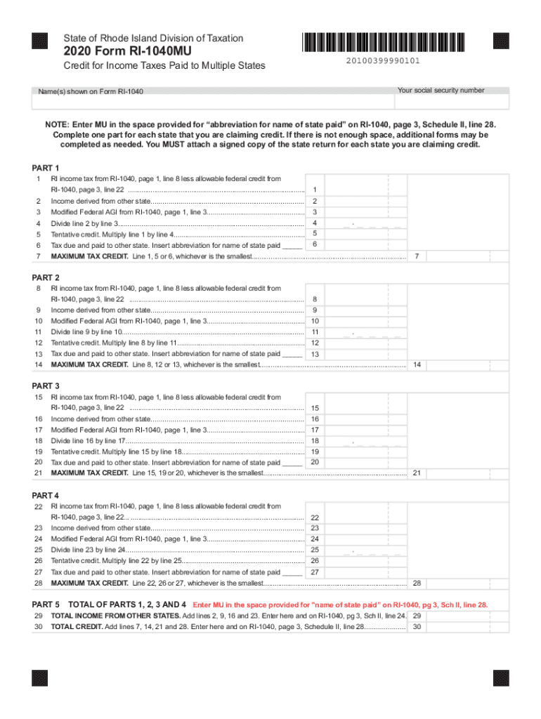  Rhode Island Tax Forms and Instructions for Form RI 1040 2020