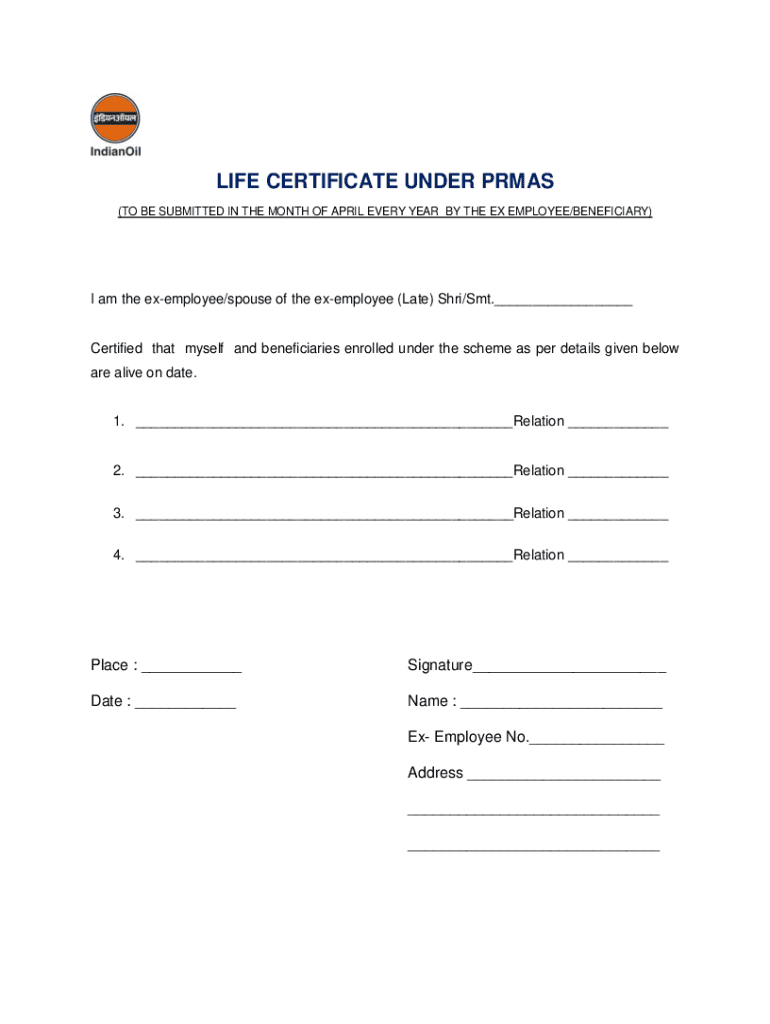 Prms Life Certificate  Form