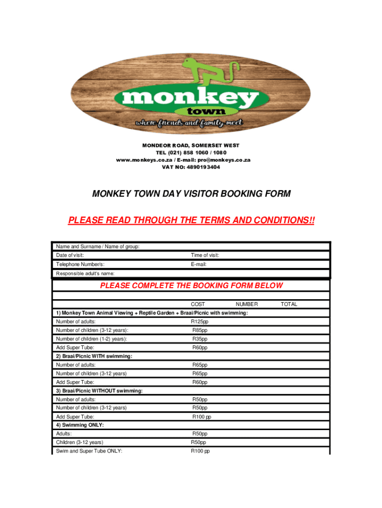 Monkey Town Booking Form