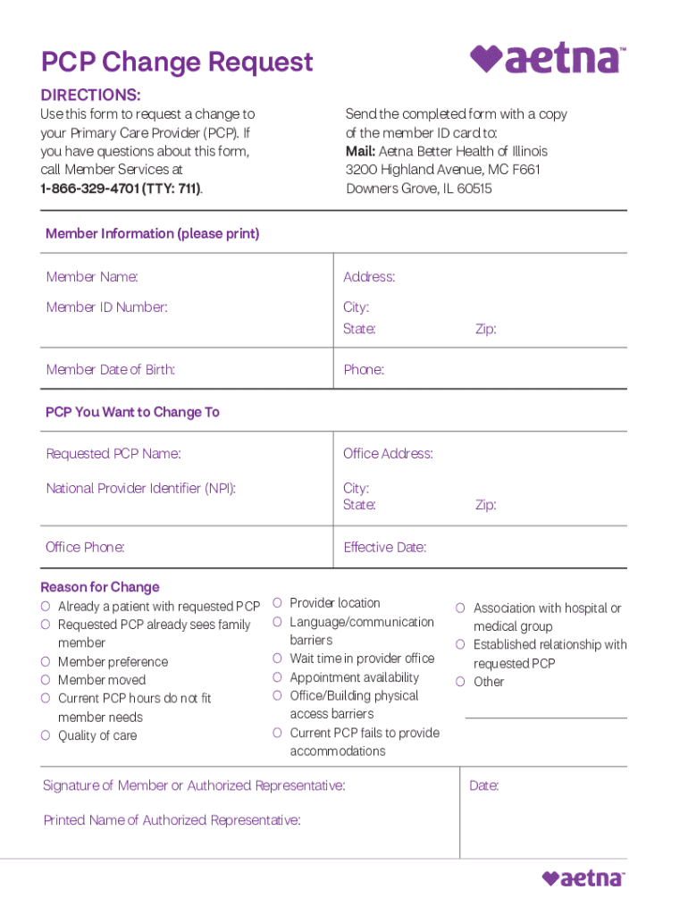 Aetna Pcp Change Form