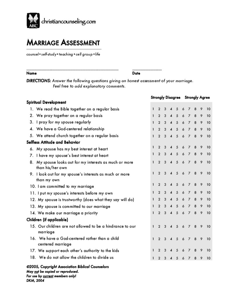 Focus on the Family Marriage Assessment  Form