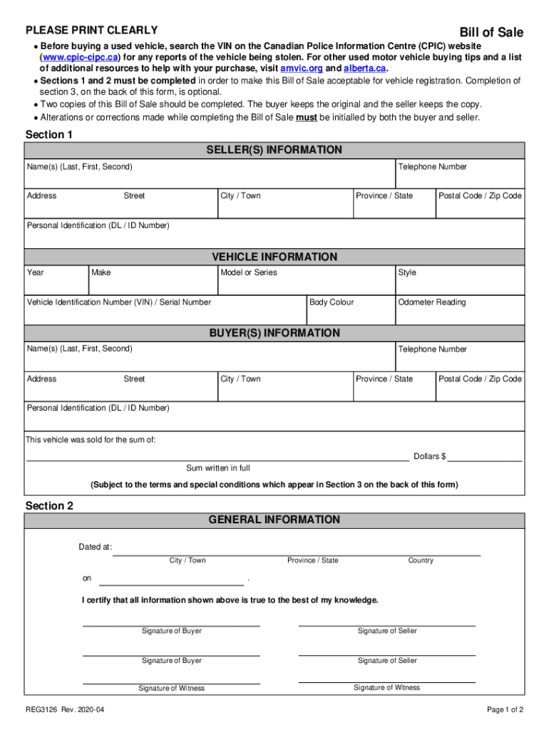 Bill of Sale  Form