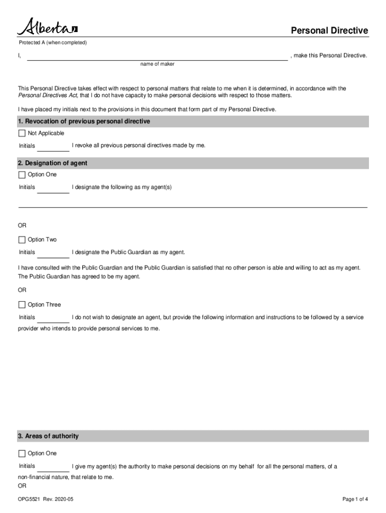 Personal Directive Alberta  Form