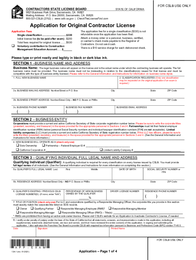 Application Cslb License Fill Out and Sign Printable PDF Template