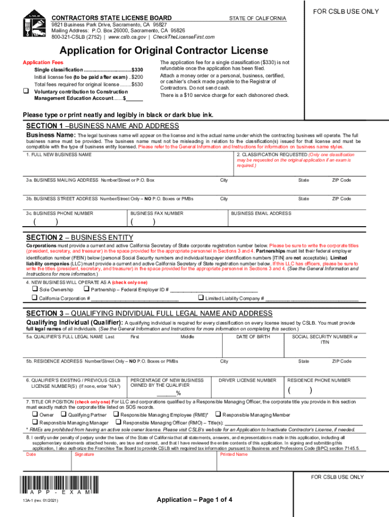  Application for Original Contractors License CSLB Home CSLB 2021