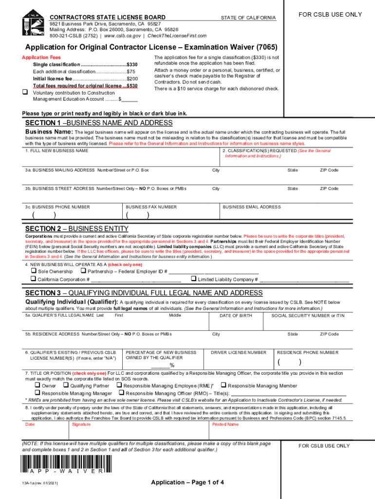 Contractor License Form