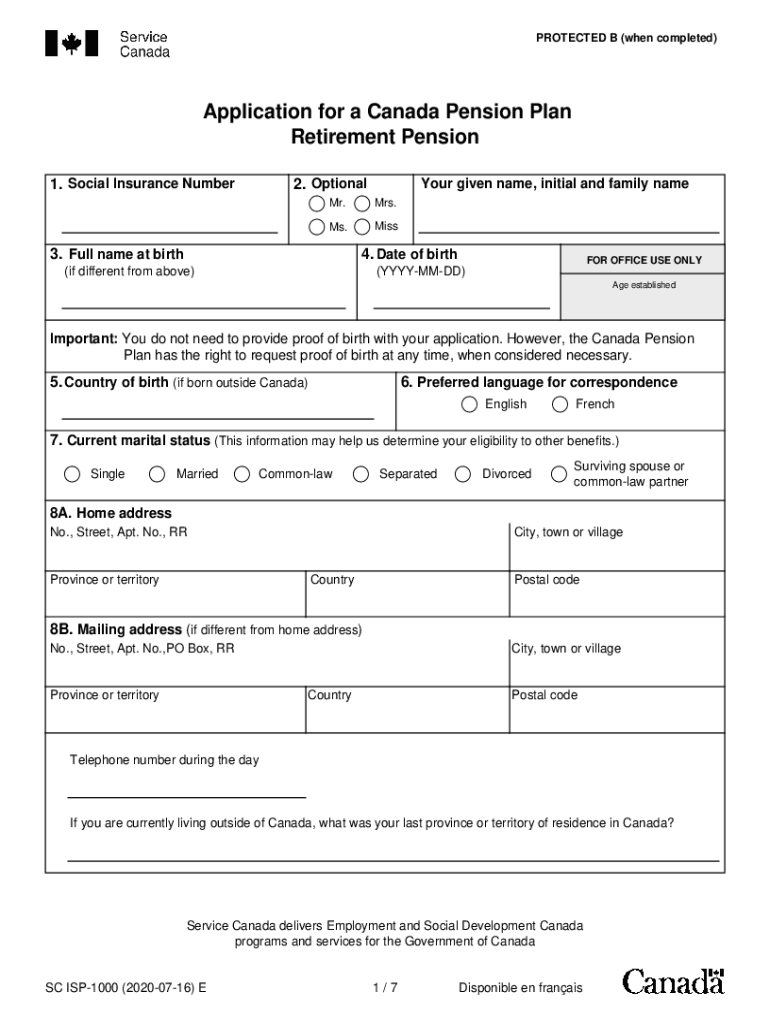 Application for a Canada Pension Plan  Form