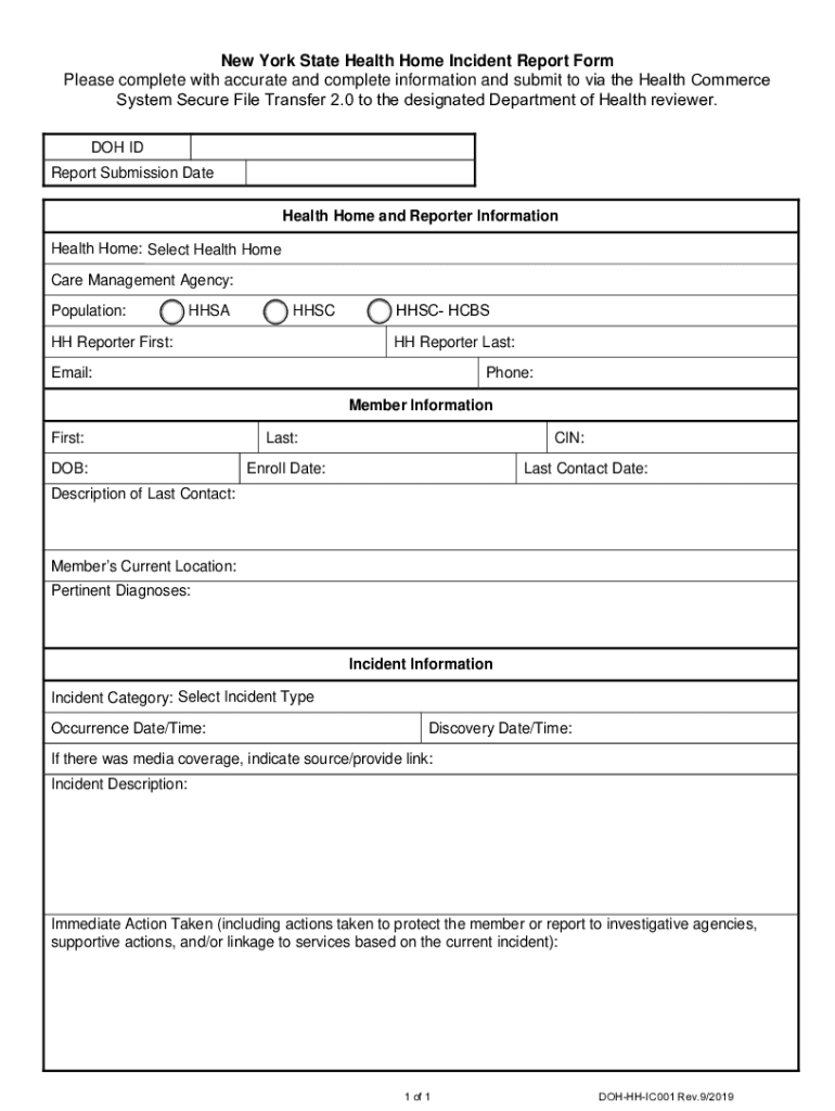  PDF Health Home Incident Reporting Form New York State Department 2019-2024