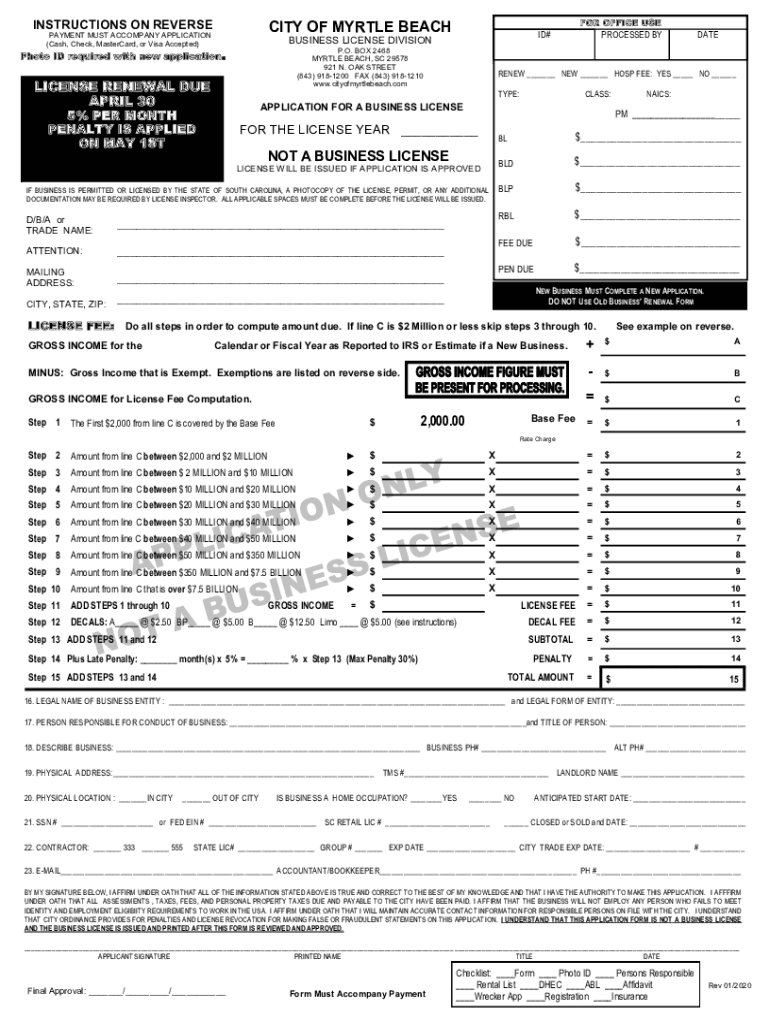 Sc Business License Renewal  Form