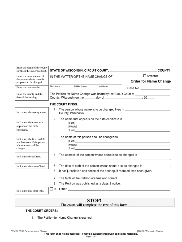 CV 470; Order for Name Change  Form