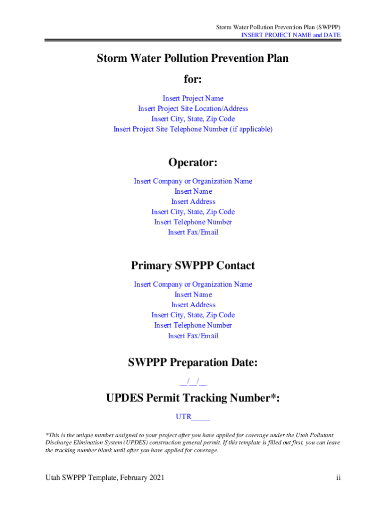 SWPPP Template UtahInstructions DWQ Has Developed This  Form