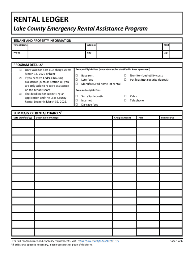 Lake County Rental Ledger  Form