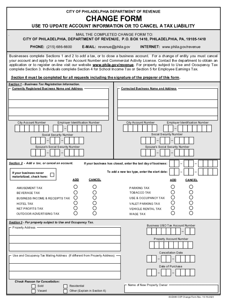  CHANGE FORM City of Philadelphia 2020-2024