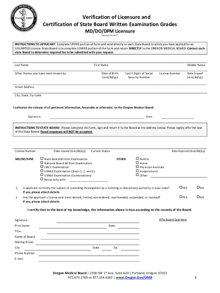  Verification of Licensure and Certification of State Board 2017