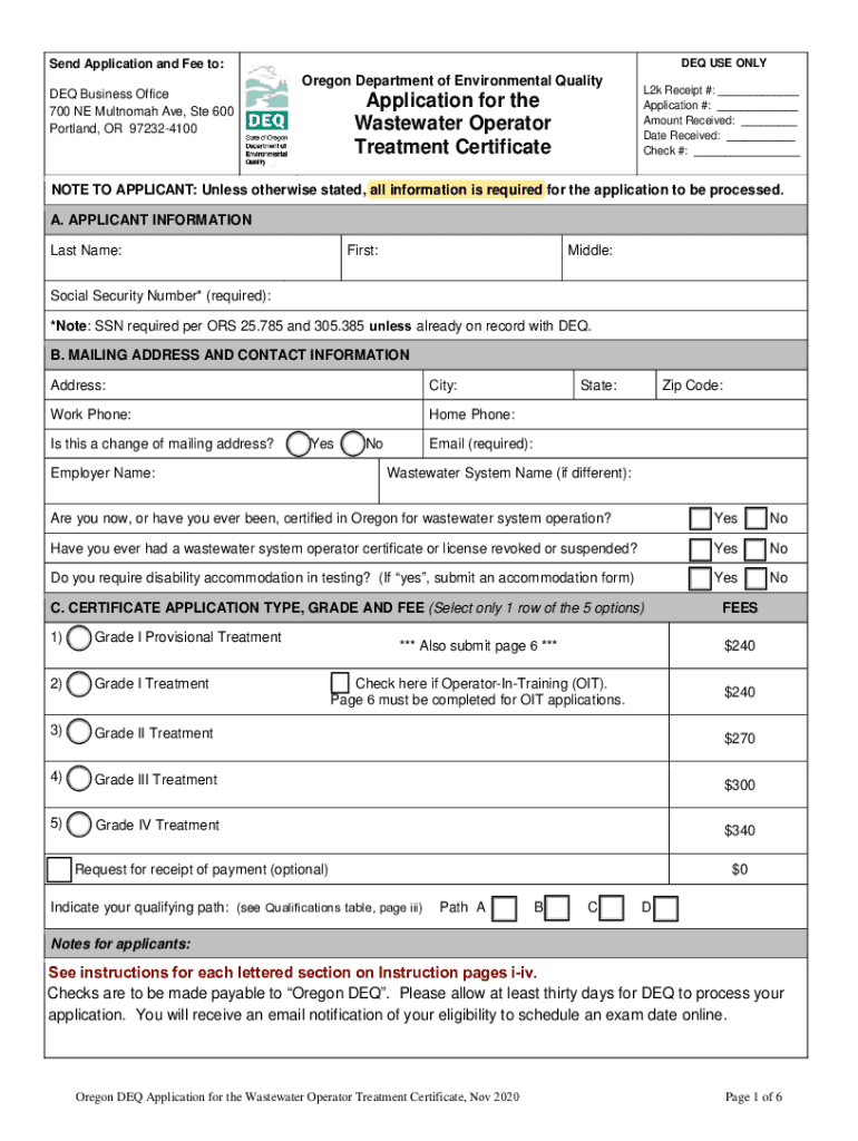 State of Oregon Water Quality Permits Wastewater  Form