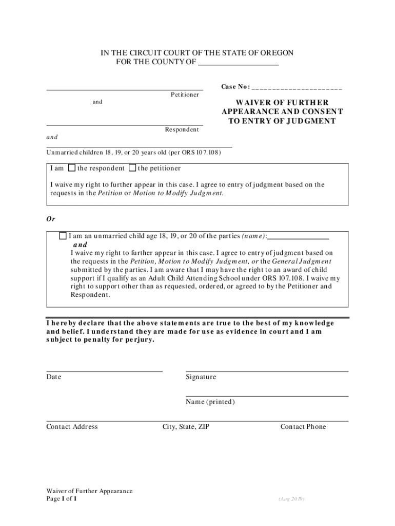  Form 13 General Judgment of Custody Oregon 2019-2024