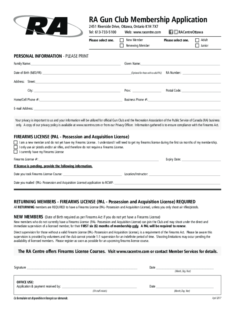  Fillable Online RA Gun Club Membership Application 2451 2017-2024