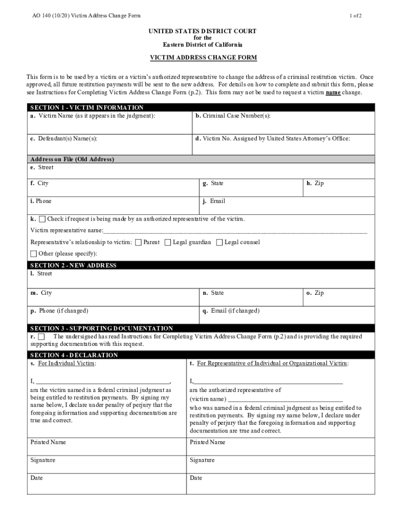 AO 140 1020 Victim Address Change Form