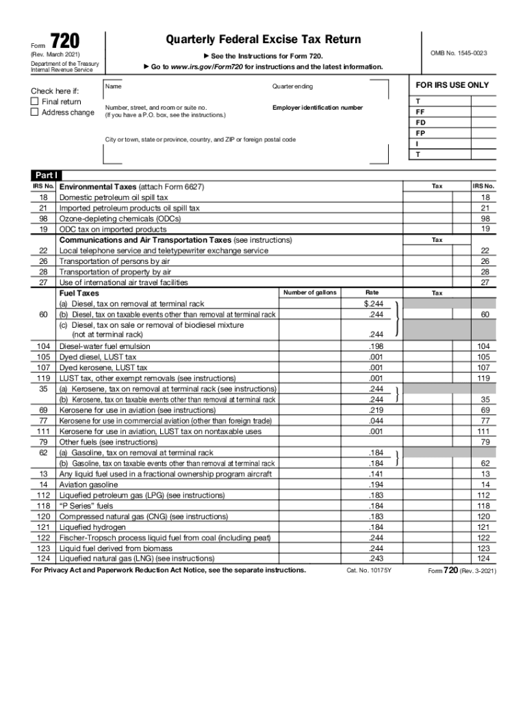 Form 720 Rev March Quarterly Federal Excise Tax Return