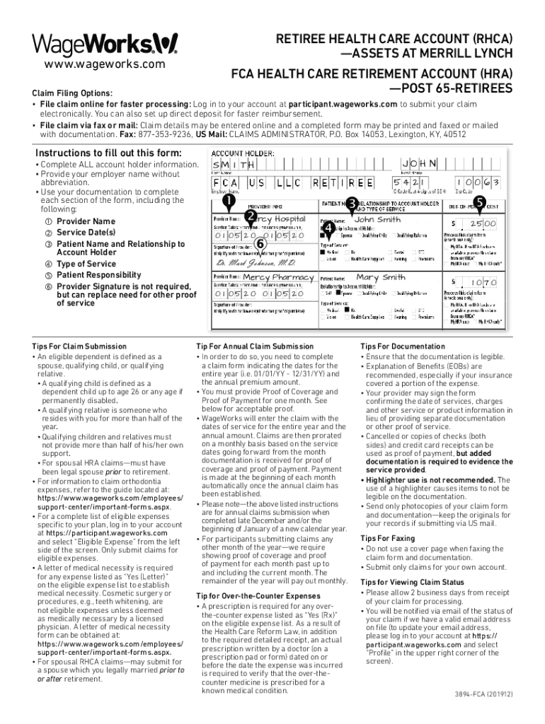  Fillable Online RHCA &amp;amp; HRA Claim Form Chrysler Retirees Fax 2019-2024