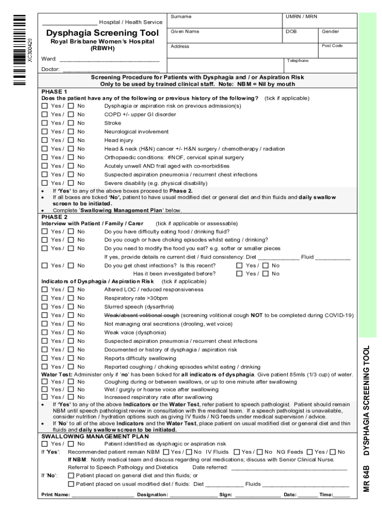 MR64B WACHS Dysphagia Screening Tool MR64B WACHS Dysphagia Screening Tool  Form