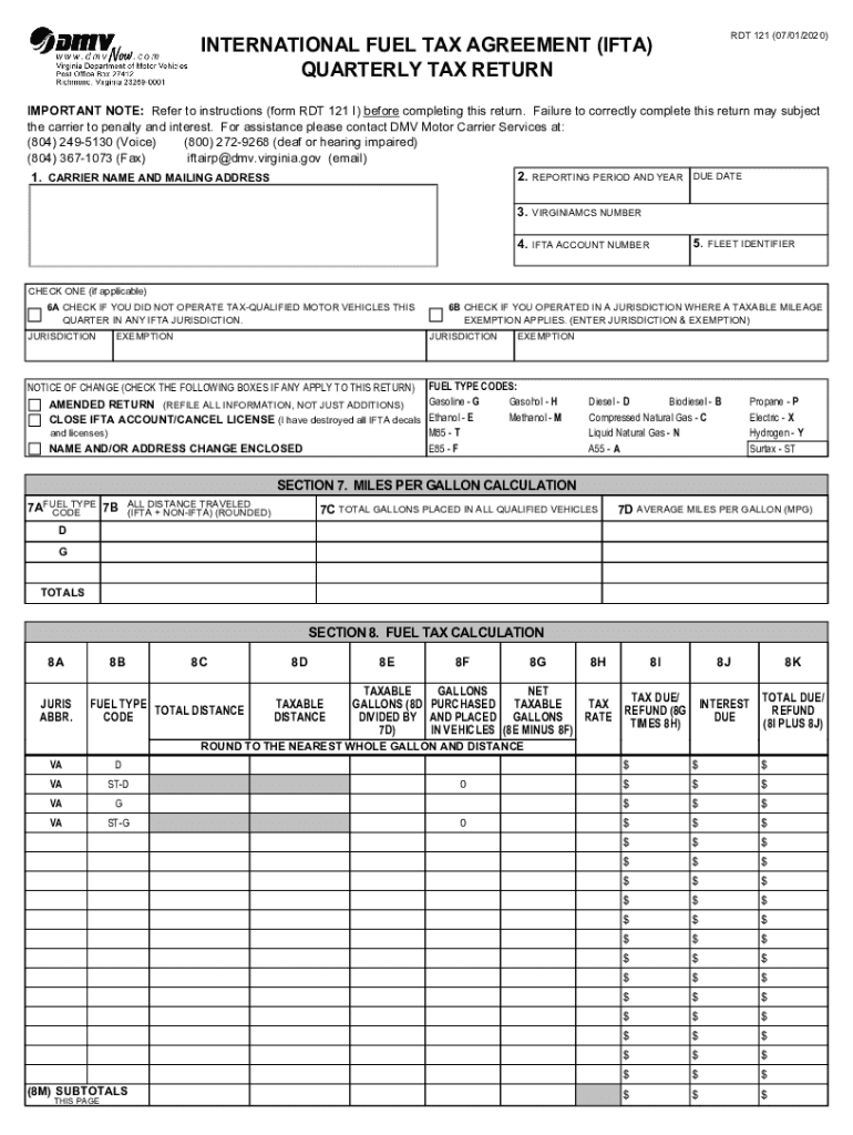  INTERNATIONAL FUEL TAX AGREEMENT IFTA Virginia 2020