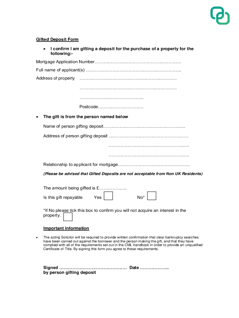 Gifted Deposit Letter Template Uk  Form