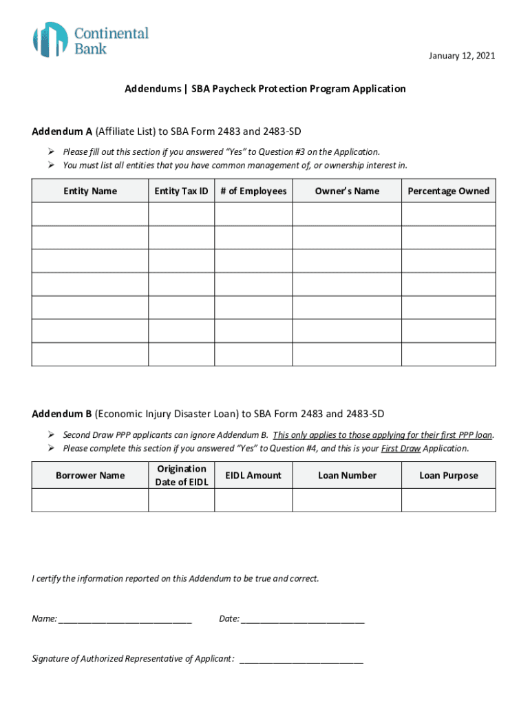 Paycheck Protection Program Application Form