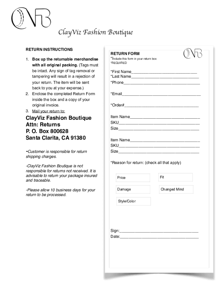 Fashion Nova Return Form PDF