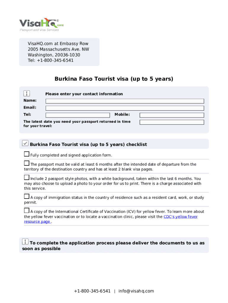 Burkina Faso Visa Application, Requirements VisaHQ  Form