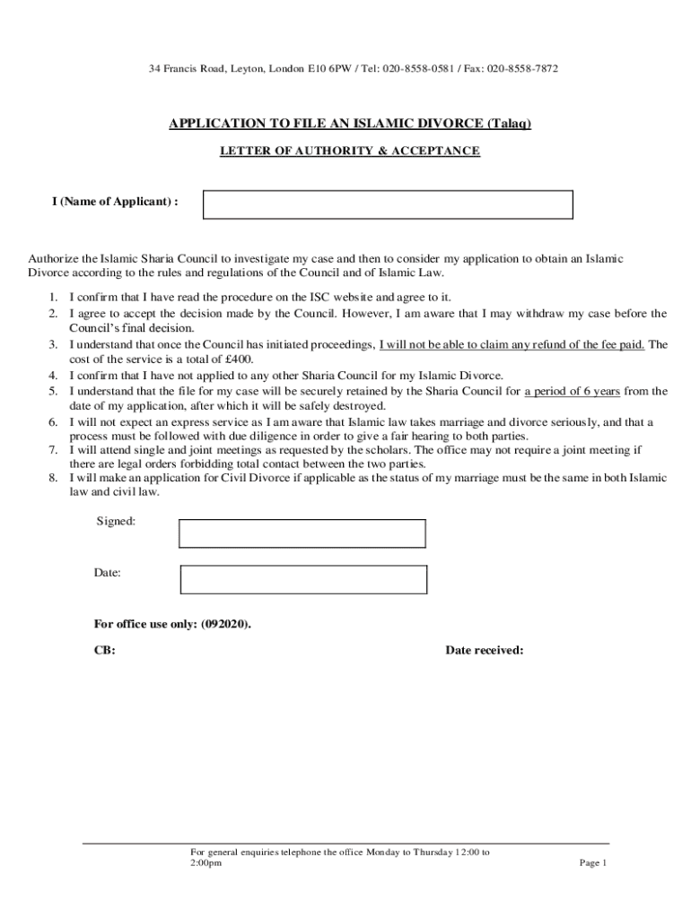 Islamic Divorce Letter Sample  Form