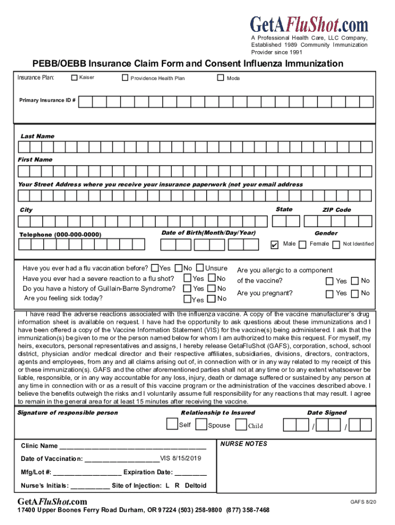  PEBBOEBB Insurance Claim Form and Consent Influenza 2020